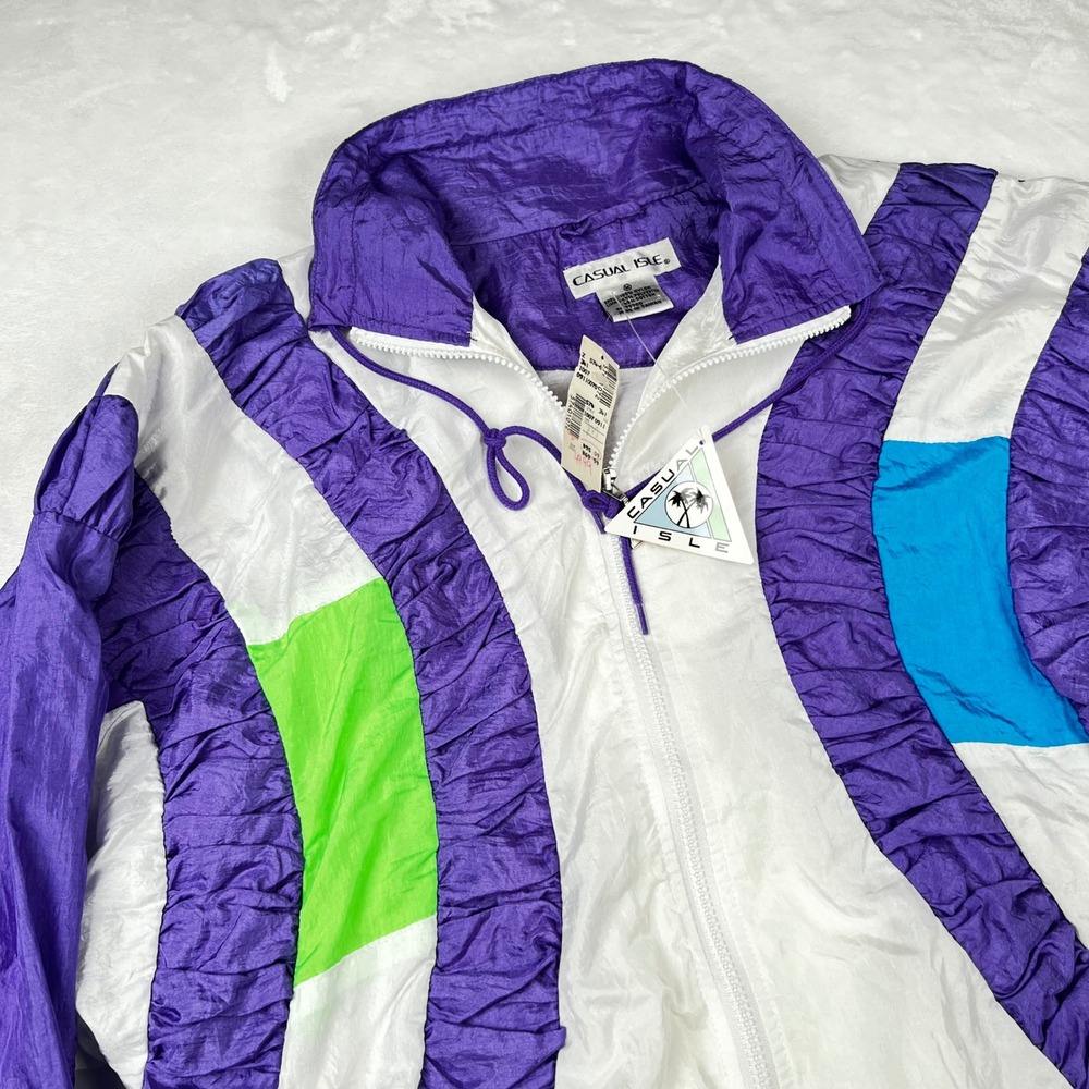 Casual Isle Vintage 90s Colorblock Windbreaker Jacket Purple White Neon Mens M